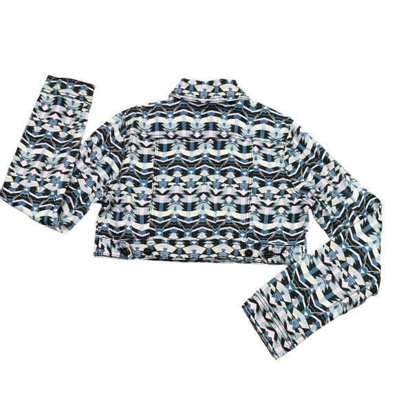 Hot Kiss Crop Top Denim Jacket 80s Retro Pastel Geometric Button Up Womens L - Picture 3 of 12